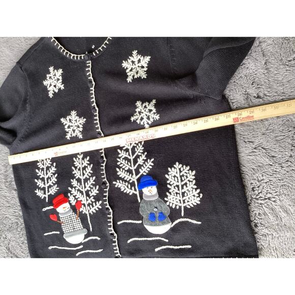 Mercer Street Studio Snowman Appliqué Ugly Christmas Cardigan Sweater Black 3X - Picture 6 of 10